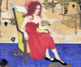 "Polly's Throne" - Oil, Prismacolor, Gold Leaf on Dura-lar